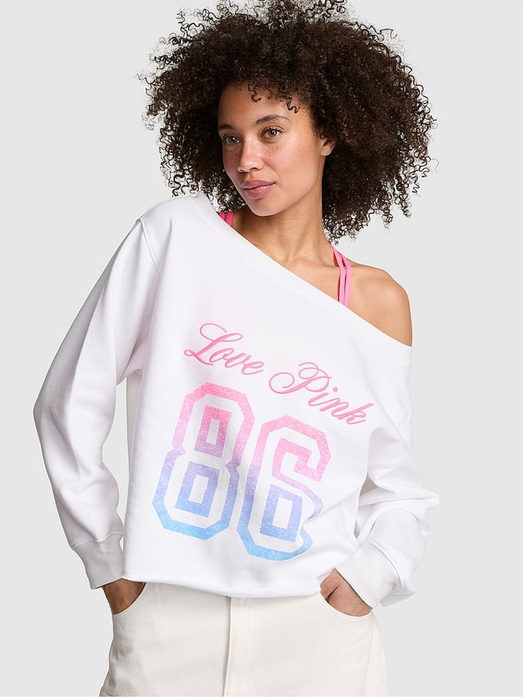 Victoria's Secret Pink White Ombre Off The Shoulder Fleece Sweatshirt - Image 1 of 2