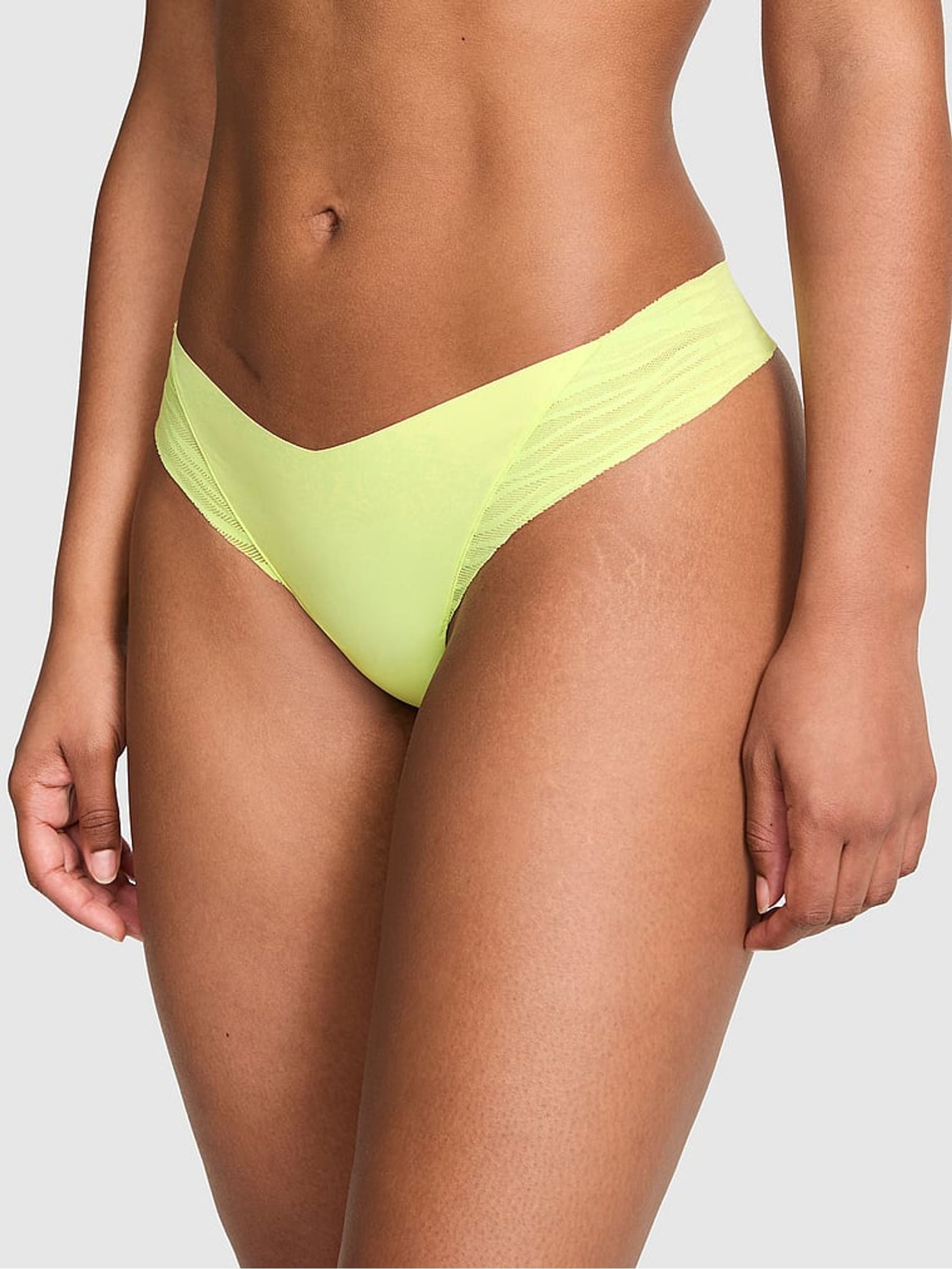 Victoria's Secret PINK Tropical Pear Green Thong Zebra Lace Knickers