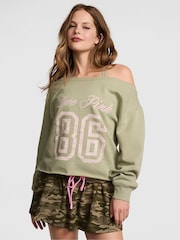 Victoria's Secret Pink Slate Green Off The Shoulder Fleece Sweatshirt - Image 1 of 2