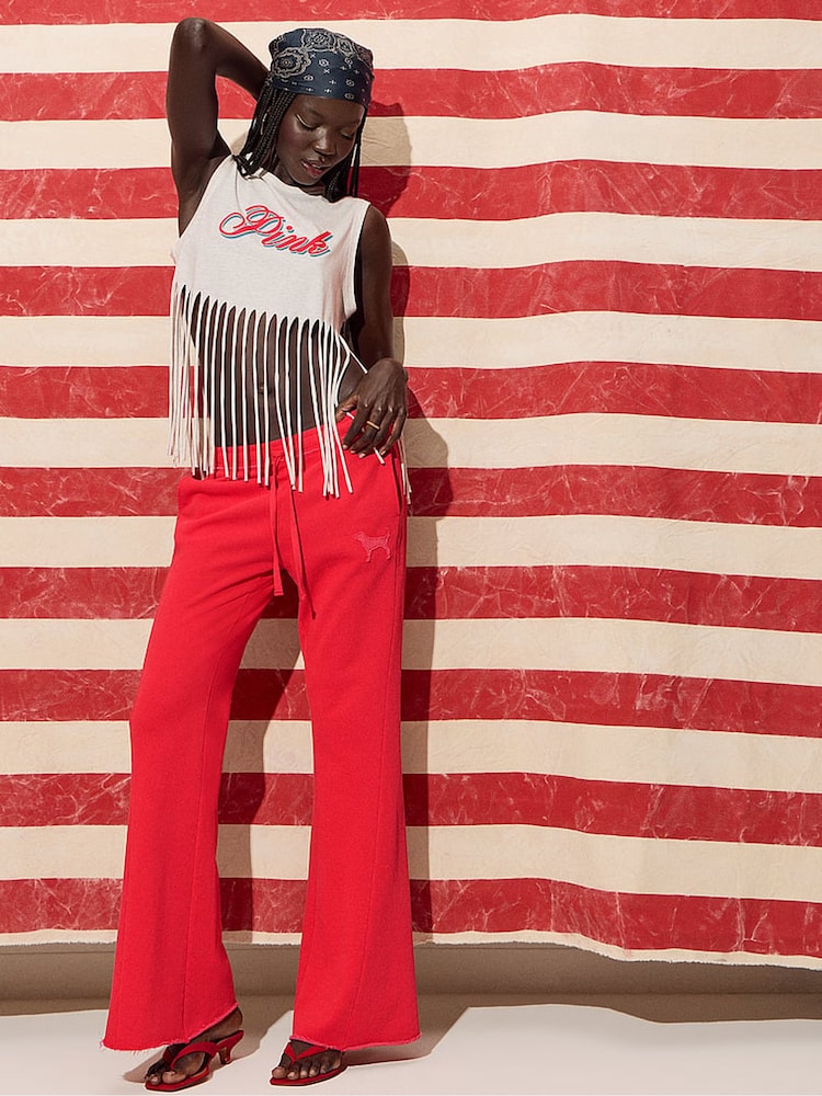 Victoria's Secret Pink Bright Vermillion Red Wide Leg Joggers - Image 1 of 3