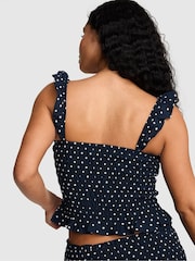 Victoria's Secret Pink Noir Navy Blue Polka Dot Smocked Ruffle Top - Image 2 of 2