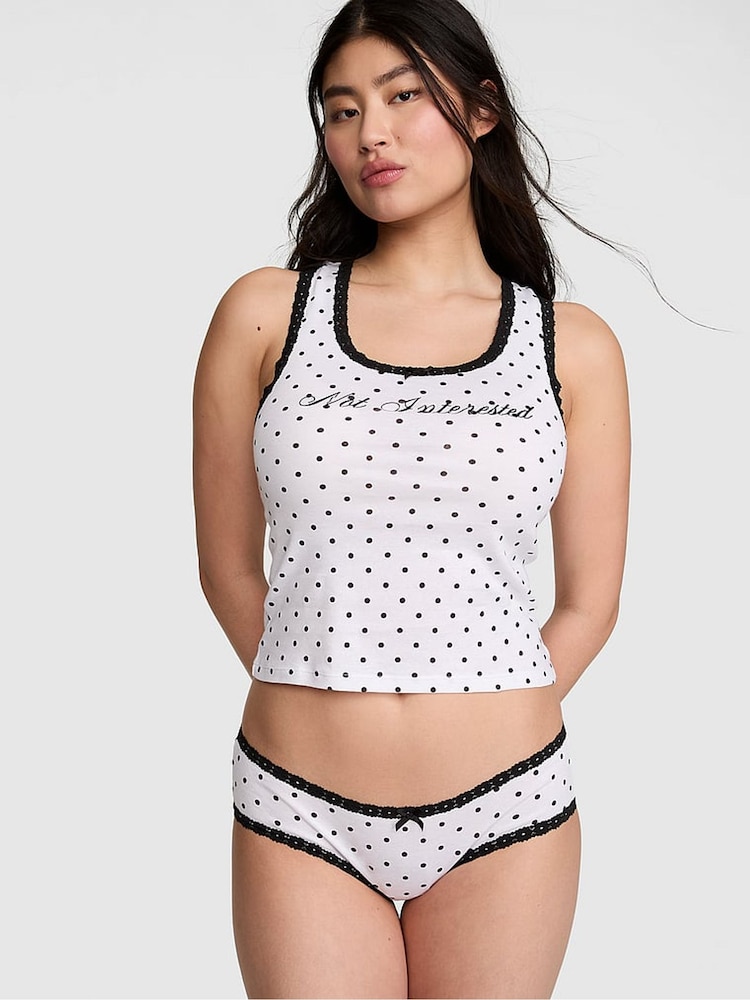 Victoria's Secret Pink White Polka Dots Lace Trim Tank Top and Knicker Set - Image 1 of 3