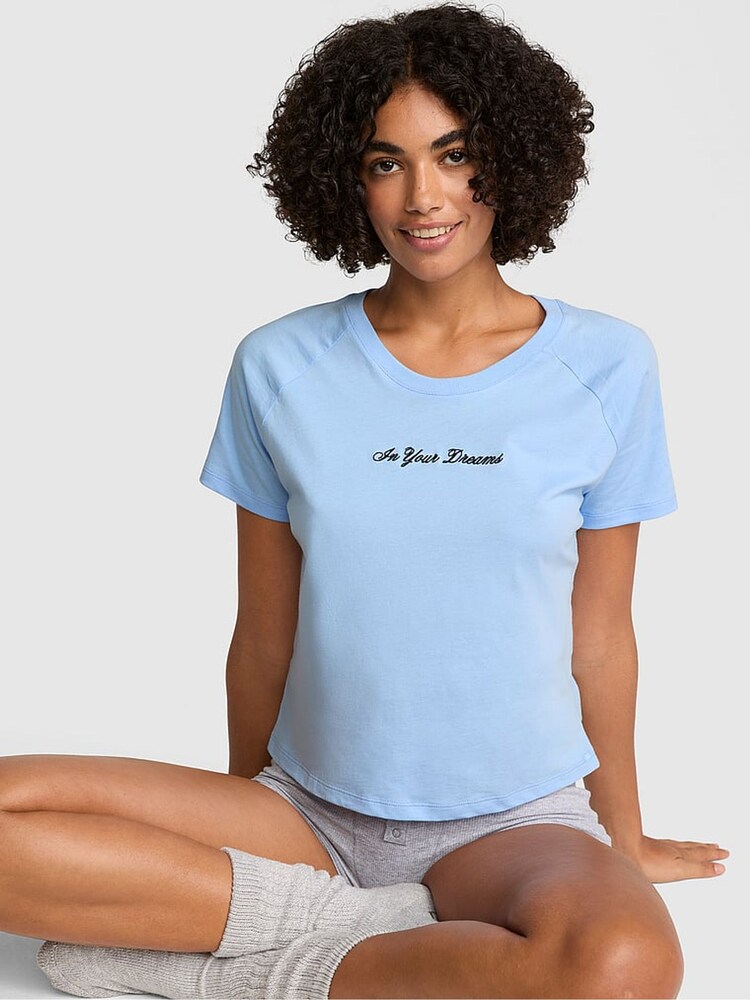 Victoria's Secret Pink Blue Dancer Pocket Detail Pyjama Top - Image 1 of 2