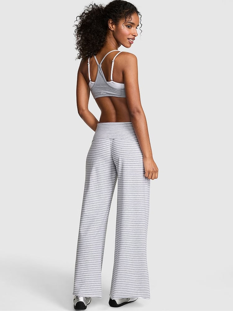 Victoria's Secret Pink Grey Stripe Foldover Wide leg Trousers - Image 2 of 2 Victoria's Secret Pink Grey Stripe Foldover Wide leg Trousers - Image 2 of 2