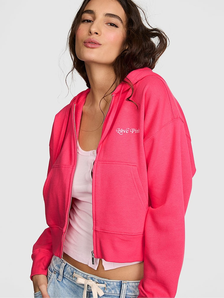 Victoria's Secret Pink Candy Pink Cropped Full Zip Hoodie - Image 1 of 2