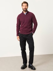 אדום בורגנדי - FatFace Quarter Zip Knitted Jumper with Cashmere - תמונה 4 מתוך 6