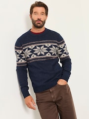 FatFace Navy Snowflake Knitted Crew Neck Jumper - Image 1 of 2