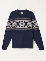 FatFace Navy Snowflake Knitted Crew Neck Jumper - Image 2 of 2