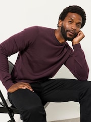 بنفسجي برقوقي - FatFace Malton Merino Crew Neck Knitted Jumper - صورة 5 من 6
