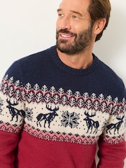 FatFace Red Moose Crew Neck Knitted Jumper - Image 1 of 3