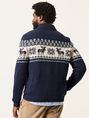 FatFace Matching Family Navy Moose Quarter Zip Christmas Jumper - Image 2 of 7