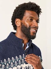 FatFace Matching Family Navy Moose Quarter Zip Christmas Jumper - Image 3 of 7