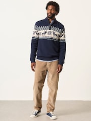 FatFace Matching Family Navy Moose Quarter Zip Christmas Jumper - Image 4 of 7