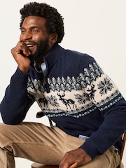 FatFace Matching Family Navy Moose Quarter Zip Christmas Jumper - Image 5 of 7