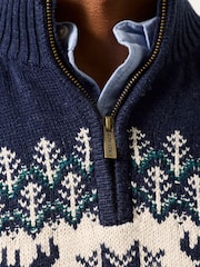 FatFace Matching Family Navy Moose Quarter Zip Christmas Jumper - Image 6 of 7