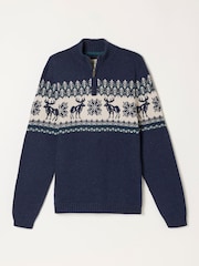 FatFace Matching Family Navy Moose Quarter Zip Christmas Jumper - Image 7 of 7