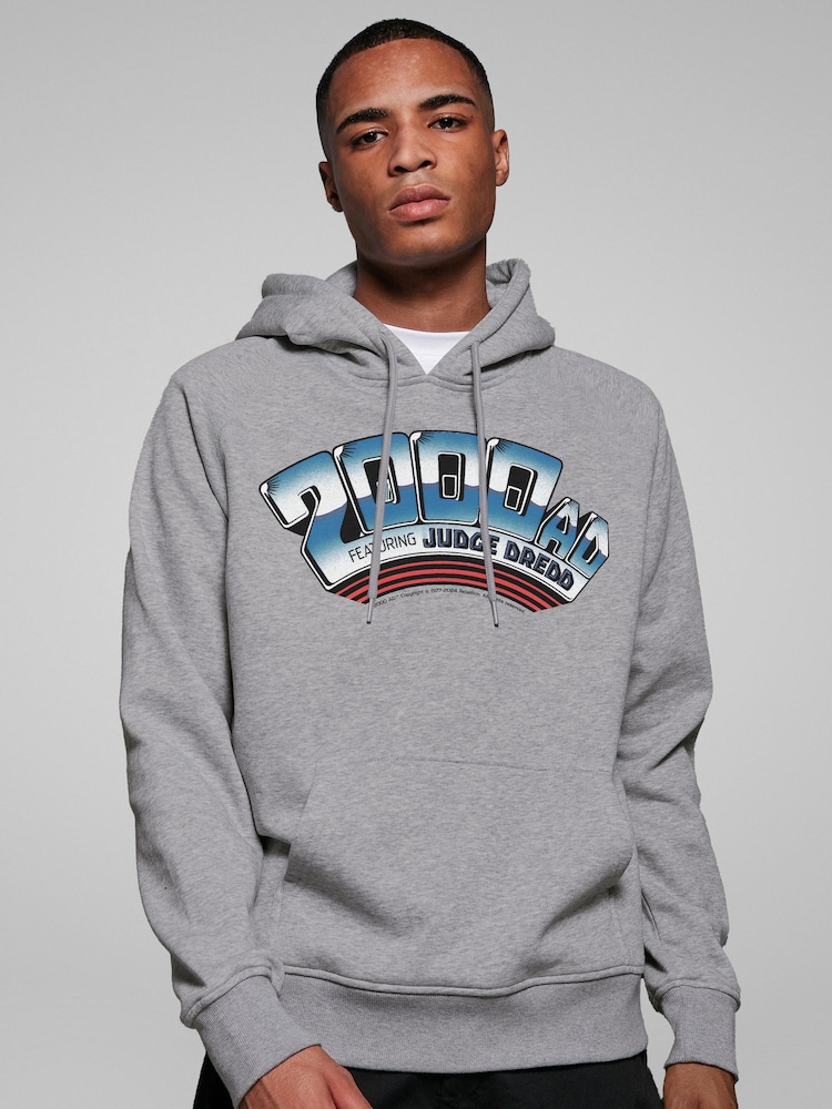 All + Every Grey 2000 AD Comics Featuring Judge Dredd Metallic Text Hoodie - Image 1 of 3