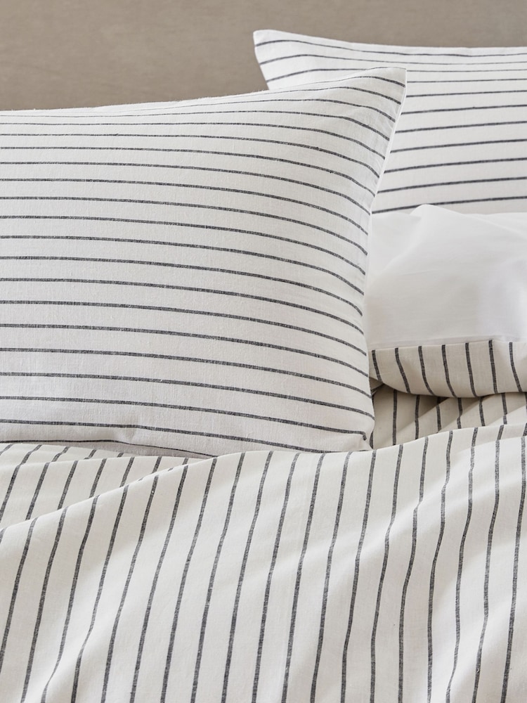 Lazy Linen Black Slouchie Stripe Linen and Cotton Bed Set - Image 2 of 4