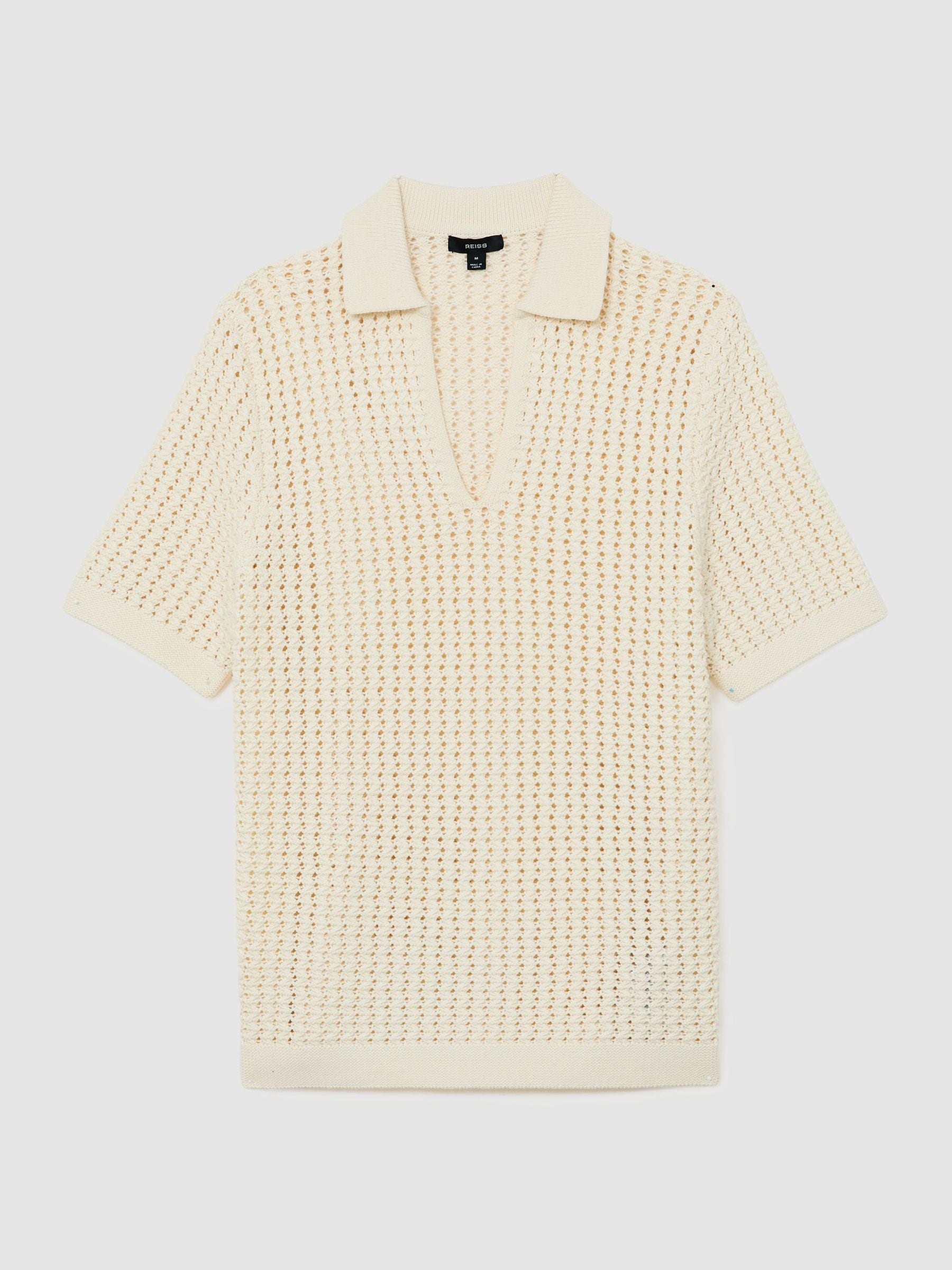 Buy Reiss White Bronwyn Crochet Open-Collar Polo Shirt from the