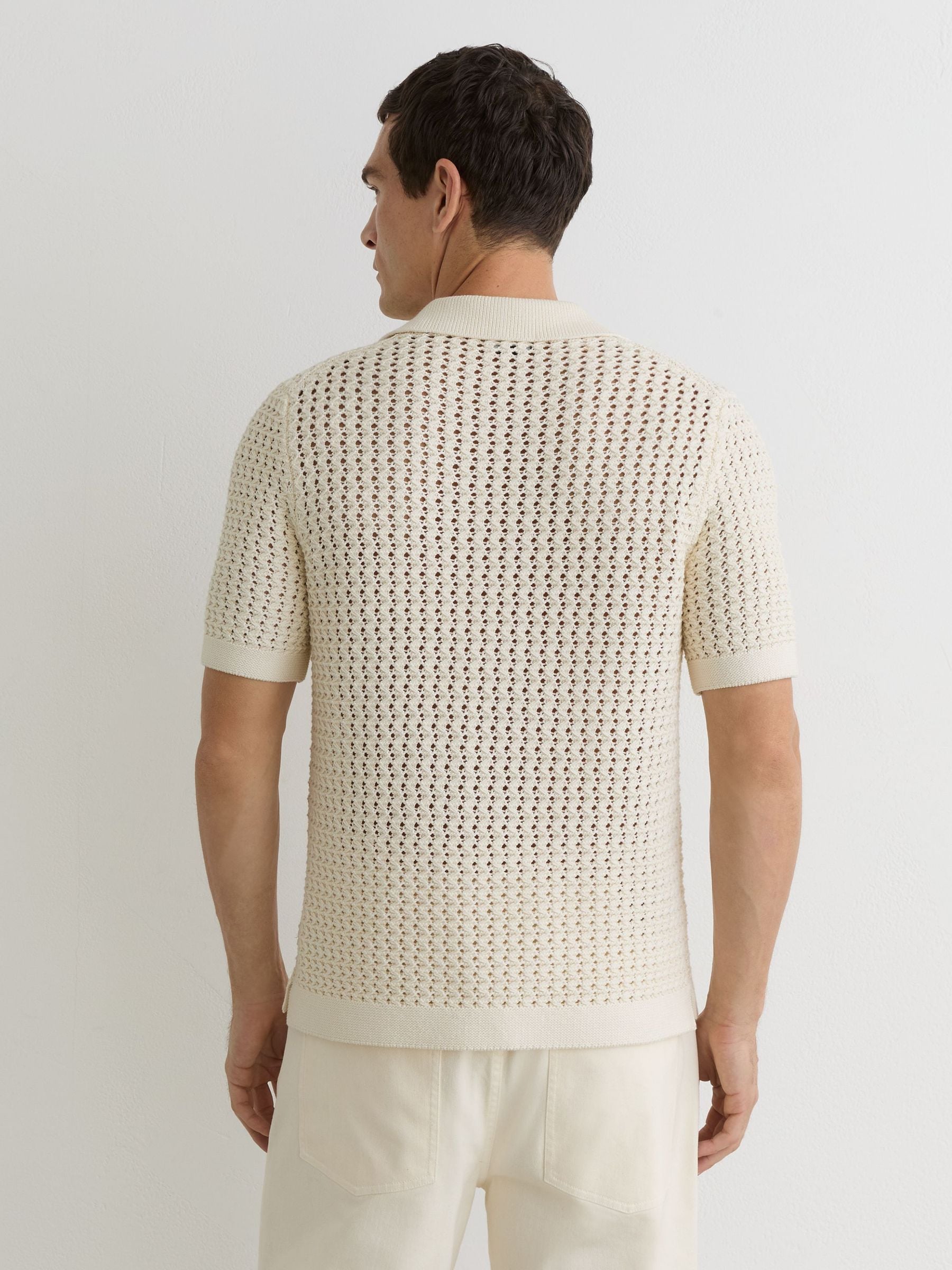 Buy Reiss White Bronwyn Crochet Open-Collar Polo Shirt from Next USA