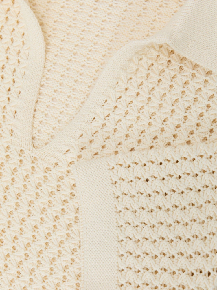 Reiss White Bronwyn Crochet Open-Collar Polo Shirt - Image 5 of 5 Reiss White Bronwyn Crochet Open-Collar Polo Shirt - Image 5 of 5