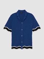 Reiss Blue Ciro Cotton-Blend Wave-Knit Tipped Shirt - Image 2 of 6