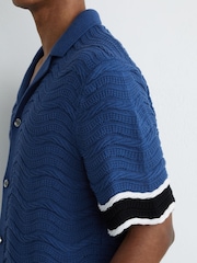 Reiss Blue Ciro Cotton-Blend Wave-Knit Tipped Shirt - Image 4 of 6