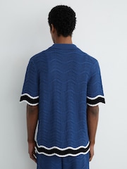 Reiss Blue Ciro Cotton-Blend Wave-Knit Tipped Shirt - Image 5 of 6