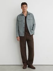 Reiss Teal Blue Polasio Linen Herringbone-Stripe Regular-Fit Shirt - Image 3 of 9