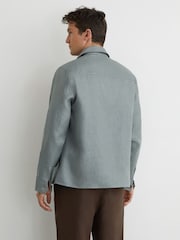 Reiss Teal Blue Polasio Linen Herringbone-Stripe Regular-Fit Shirt - Image 7 of 9