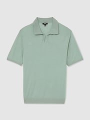 Reiss Soft Sage Green Rook Pigment-Dyed Merino Wool Open-Collar Polo Shirt - Image 2 of 5