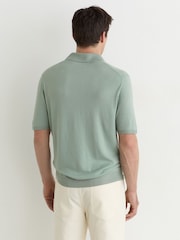 Reiss Soft Sage Green Rook Pigment-Dyed Merino Wool Open-Collar Polo Shirt - Image 4 of 5