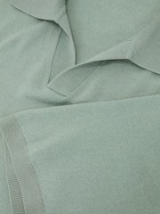 Reiss Soft Sage Green Rook Pigment-Dyed Merino Wool Open-Collar Polo Shirt - Image 5 of 5