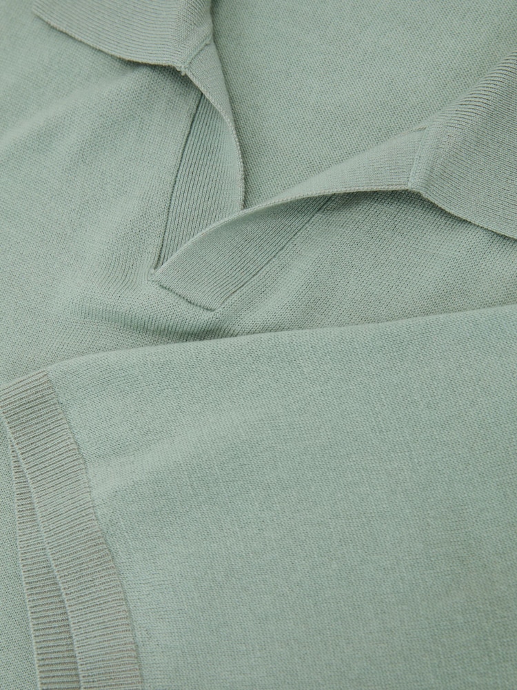 Reiss Soft Sage Green Rook Pigment-Dyed Merino Wool Open-Collar Polo Shirt - Image 5 of 5