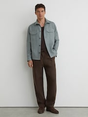 Reiss Midnight Green Polasio Linen Herringbone-Stripe Regular-Fit Shirt - Image 3 of 7