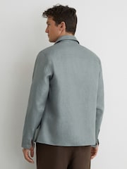 Reiss Midnight Green Polasio Linen Herringbone-Stripe Regular-Fit Shirt - Image 5 of 7