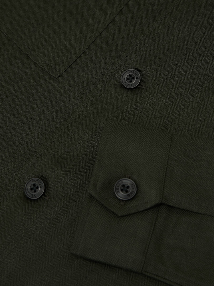Reiss Midnight Green Polasio Linen Herringbone-Stripe Regular-Fit Shirt - Image 6 of 6 Reiss Midnight Green Polasio Linen Herringbone-Stripe Regular-Fit Shirt - Image 6 of 6