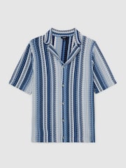 Reiss Soft Blue Fleet Stripe-Knit Cuban-Collar Shirt - Image 2 of 5