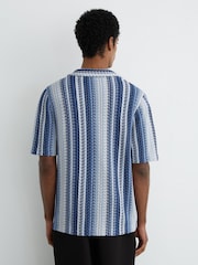 Reiss Soft Blue Fleet Stripe-Knit Cuban-Collar Shirt - Image 4 of 5