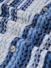 Reiss Soft Blue Fleet Stripe-Knit Cuban-Collar Shirt - Image 5 of 5