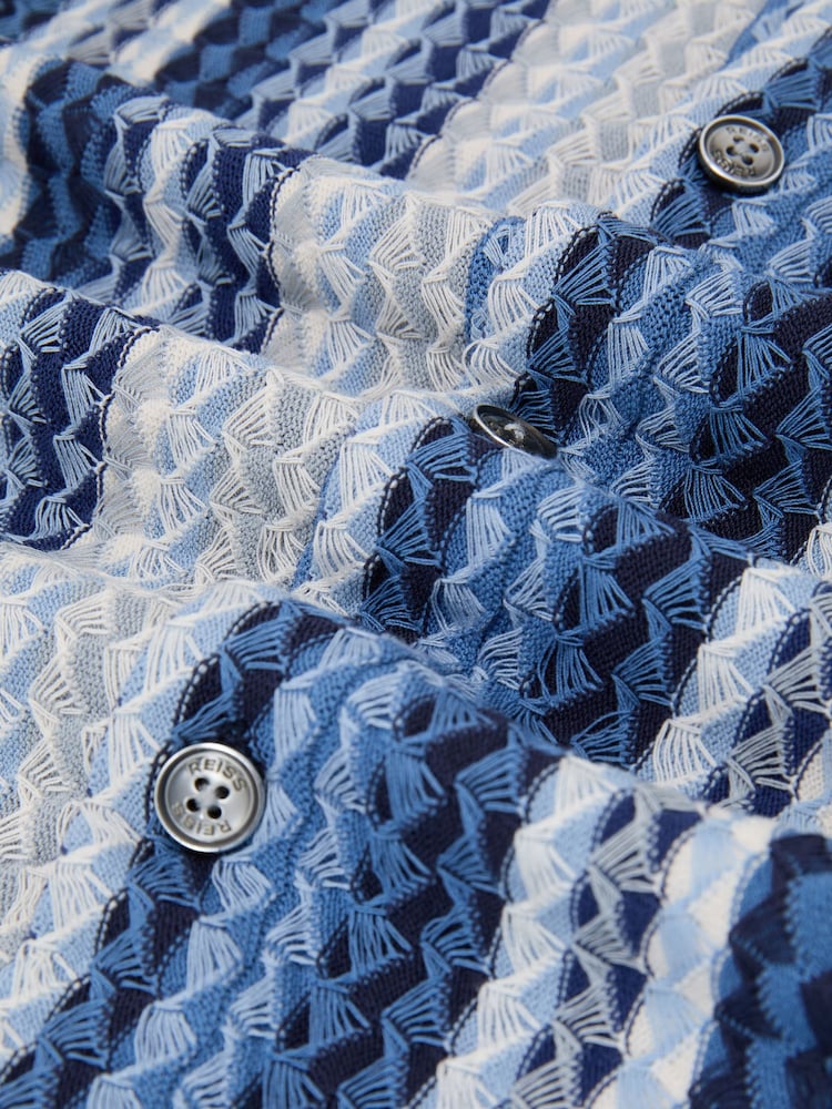 Reiss Soft Blue Fleet Stripe-Knit Cuban-Collar Shirt - Image 5 of 5