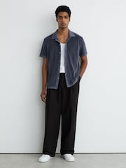 Reiss Airforce Blue Eden Towelling Short-Sleeve Shirt - Image 3 of 6