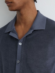Reiss Airforce Blue Eden Towelling Short-Sleeve Shirt - Image 4 of 6