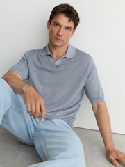 Reiss Soft Blue Rook Pigment-Dyed Merino Wool Open-Collar Polo Shirt - Image 1 of 6