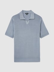 Reiss Soft Blue Rook Pigment-Dyed Merino Wool Open-Collar Polo Shirt - Image 2 of 6