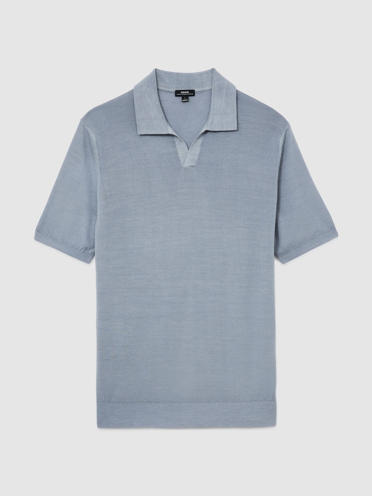 Reiss Soft Blue Rook Pigment-Dyed Merino Wool Open-Collar Polo Shirt - Image 2 of 6
