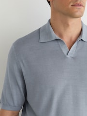 Reiss Soft Blue Rook Pigment-Dyed Merino Wool Open-Collar Polo Shirt - Image 4 of 6