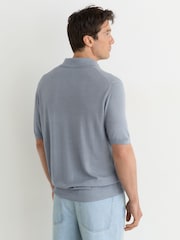 Reiss Soft Blue Rook Pigment-Dyed Merino Wool Open-Collar Polo Shirt - Image 5 of 6