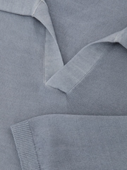 Reiss Soft Blue Rook Pigment-Dyed Merino Wool Open-Collar Polo Shirt - Image 6 of 6