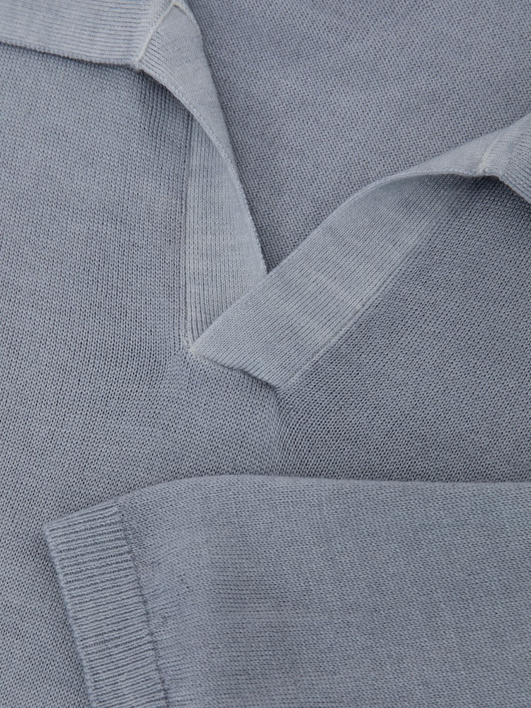 Reiss Soft Blue Rook Pigment-Dyed Merino Wool Open-Collar Polo Shirt - Image 6 of 6